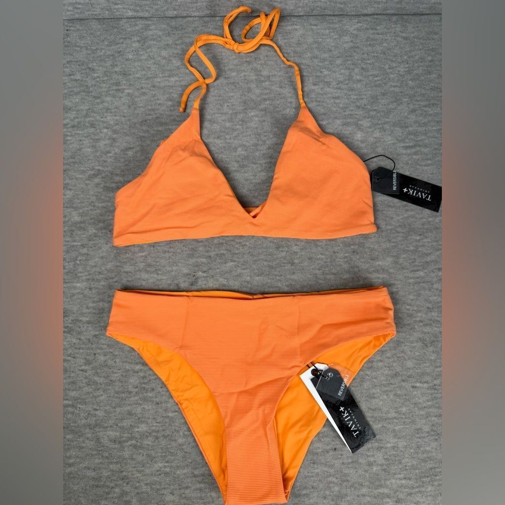 Tavik Reversible Jett Triangle Bikini Set Women XS Orange Nylon Stretch Swimwear